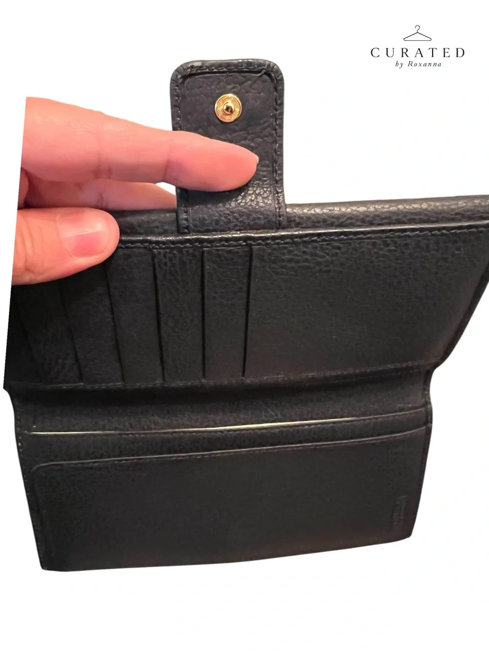 Gucci Vintage Navy Leather Continental Wallet Gold GG + Box & COA